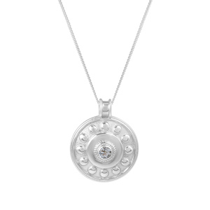Fine Jewelry Cubic Zirconia Gemstone <b>Solid</b> 925 Sterling <b>Silver</b> Charm Fine Pendant Round Shape Chain <b>Necklace</b> Jewelry For Women's - Product Image 1