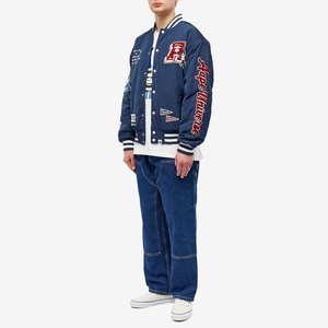 Custom <b>Patch</b> Embroidery Navy Blue Satin Varsity <b>Jacket</b> Men Streetwear Hip Hop Bomber <b>Jacket</b> Unisex Oversized Baseball Coat 2024 - Product Image 5
