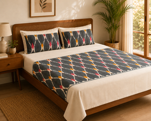 Sábana de Cama Doble 100% Algodón Tejida a Mano con Hilo Teñido Ikat Geométrico de Calidad 200 Hilos, Ecológica, Moderna, Colcha Tejida, Textil para el Hogar - Product Image 3