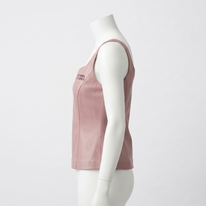 Mauve Pink <b>Leather</b> Tank <b>Top</b> Women Sweetheart Neckline Wide Strap Sleeveless Seamed Bodice <b>Top</b> Purple Logo Embroidery Brand Maker - Product Image 5