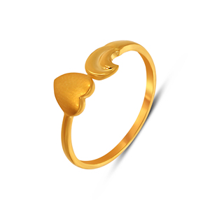 Bague en or Lune et Cœur, Bague en filigrane Amour Éternel, Bande en or exquise avec motifs de cœurs sans fin, Filigrane délicat - Product Image 1