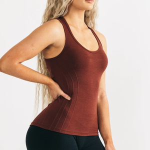 Camiseta sin mangas con cuello en V para mujer, color granate liso, transpirable, de poliéster, para yoga, informal, con logo frontal, ajuste regular, ropa deportiva para adulto - Product Image 4