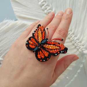 Monarch Butterfly Keychain, Hand-Embroidered Beaded <b>Bag</b> <b>Charm</b>, Nature Lover Accessory - Product Image 1