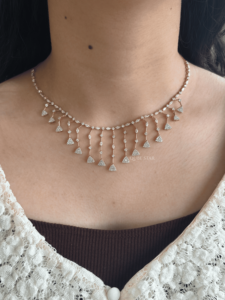 Lab Grown Diamond 14K Gold Necklace IGI Certified 5.50ct Trillion Cut Floral Cluster Design Fancy Light Drop Luxury Statement - Product Image 1