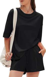 Conjunto de Dos Piezas Casual y Dulce para Mujer, Conjunto de Verano, Top de Manga Corta Cómodo, Pantalones Cortos, Ecológico y Transpirable - Product Image 2