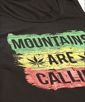 Camiseta sin mangas negra para hombre con estampado Rasta 'Las montañas te llaman', cuello redondo, estilo casual, de algodón transpirable, con logo frontal