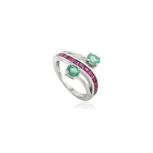 Elegante Anillo de Plata de Ley 925 con Banda Cruzada y Gema de Esmeralda 100% Auténtica para Mujer, Accesorios para Compromiso y Boda - Product Image 3