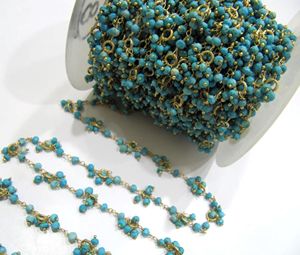 Natural Turquoise magnesite Rondelle 3-4mm Faceted Beaded <b>Rosary</b> Flower Cluster Chain - Product Image 3