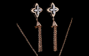 Conjunto de Pendientes de Borla y Colgante de Diamante Floral de Lujo Cultivado en Laboratorio |   Joyería de Oro Rosa para Eventos Nocturnos y Bodas - Product Image 4