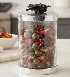 <b>Round</b> Glass Food Container With Silver Lid And Flower Knob Minimalist Design For Kitchen Storage And <b>Table</b> Decor - Product Image 5