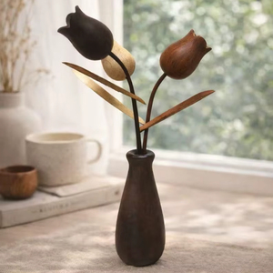 Tulipanes de Madera Hechos a Mano con Jarrón, Tallos Ajustables, Difusor de Aromaterapia, Decoración Minimalista para el Hogar - Product Image 1