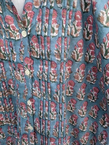 Robe tunique courte imprimée à la main avec poche, robe en coton, robe d'été, imprimé floral, col en V, manches longues, pour femmes - Product Image 4