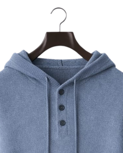 Sudadera con Capucha Personalizada para Hombre, Color Azul Claro, Tejido de Punto, Cierre de Tres Botones, Mezcla de Algodón Suave, Cálida para Invierno, Estilo Casual Urbano, OEM Personalizado - Product Image 4