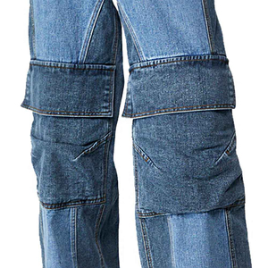 Prix de gros : Jean cargo en denim respirant à coupe droite et jambe large, personnalisé, de haute qualité, pour femme, grande taille, hiver, color block - Product Image 6