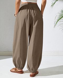 Top Selling OEM Manufactured Women's Cotton Harem Pants Elastic Waist Baggy Pant Drawstring <b>Balloon</b> Trouser Loose Beach Pants - Product Image 5