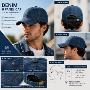 Custom Logo Washed Denim 6-Panel Baseball <b>Cap</b> Adjustable Metal Buckle Unisex Casual Style Heat-Transfer Printed Rhinestone - Product Image 6