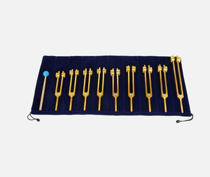 Ensemble de 9 diapasons chakra en or avec marteau en silicone pour la thérapie de guérison. - Product Image 1