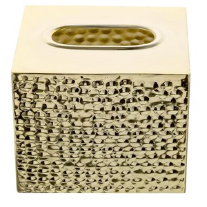 Boîte à mouchoirs décorative en métal martelé couleur laiton, avec fond ouvert, texture granulée, support carré pour mouchoirs - Product Image 2
