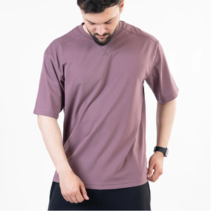 T-shirt Homme Personnalisé de Haute Qualité, Violet Mat, Col en V, Détail Couture, Coton Jersey Uni, Coupe Décontractée, Manches Courtes - Product Image 1