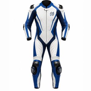Men's Full Sleeve Motorcycle Racing <b>Suit</b> <b>White</b> Blue Leather Breathable Color Blocked Front Logo Adult All Seasons Motorcycle - Product Image 1