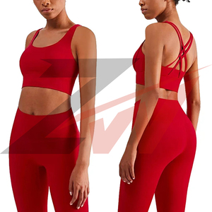 2 Pieces Impact <b>Sports</b> <b>Set</b> Women Backless Tank Yoga Tops High Waist Scrunch 2 Piece Wholesale Same Brand Front Logo Yoga <b>Set</b> - Product Image 2