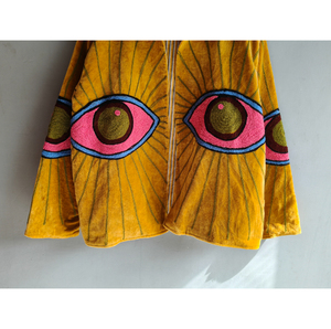Hand Embroidered Velvet Jacket Women's Mandarin Collar Full Sleeve Autumn <b>Coat</b> Regular Length Eye Pattern Bohemian Style GIFT - Product Image 3