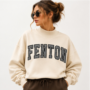 Sudadera Personalizada Fenton con Cuello Alto, 350GSM, Felpa Gruesa, Diseño a Cuadros Gingham, Apliques, Patchwork, Estilo Universitario, para Días de Partido - Product Image 2