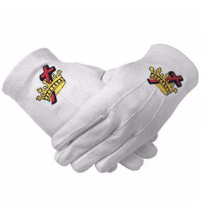 Gants en coton blancs avec broderie couronne et croix, longueur poignet, usage décontracté, utilisation quatre saisons - Product Image 1