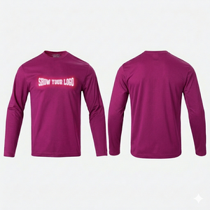 Camiseta de manga larga para hombre, personalizada, de alta calidad, color melocotón, transpirable, de secado rápido, cuello redondo, corte ajustado. - Product Image 1