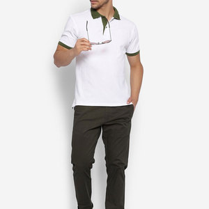 Men's Premium Breathable Knitted Streetwear <b>POLO</b> Shirt Ice <b>White</b> Contrast Olive Green Collar Cuffs Urban Lifestyle Casual 2027 - Product Image 2