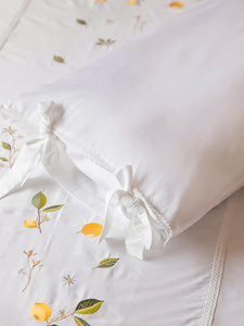 Custom Wholesale Embroidery Lovely Lemon Garden Duvet Cover Sets 250TC European-American Style Machine-washable Cotton Bedding - Product Image 4