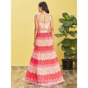 Adorable Lehenga Choli Tradicional Semi-Cosido en Chinon con Bordado Rosa de Zeel Clothing - Product Image 3