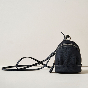 Brown Leather <b>Mini</b> <b>Crossbody</b> <b>Bag</b> Barrel-shaped Zipper Closure Minimalist Style Unisex Daily Use - Product Image 2