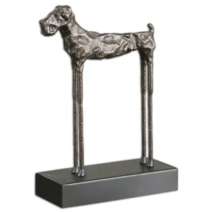 Sculpture de chien abstraite moderne en métal, figurine d'animal à longues pattes sur base noire pour la décoration de table de bureau ou de maison (vente en gros) - Product Image 2