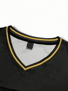Maillot de football américain surdimensionné pour homme, personnalisé avec broderie étoile, maille noire, coupe ample, jaune, streetwear hip-hop, maillot d'équipe OEM/ODM - Product Image 5