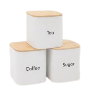 Modern Matte White Metal Kitchen Canister Set Of 3 With Airtight Bamboo Lids Embossed Tea Coffee Sugar Food Storage <b>Jars</b> - Product Image 6