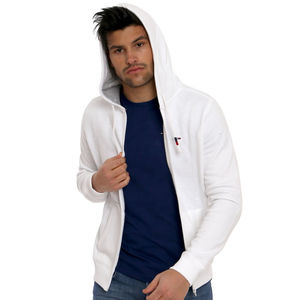 Sudadera con capucha blanca personalizada para hombre, de algodón grueso, con cremallera completa, sudadera con capucha en blanco, OEM ODM, ropa casual de calle. - Product Image 2