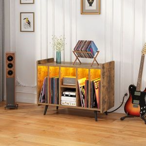 Supporto Girevole per Giradischi con Luce LED e Armadietto Portaoggetti per Dischi in Vinile, Supporto TV per Conservazione Album - Product Image 3