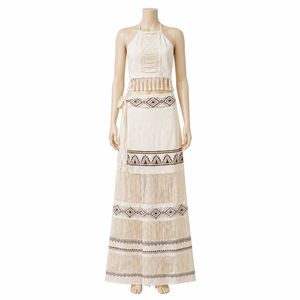 Ensemble coordonné pour femme, style bohème, en coton à franges, comprenant un crop top dos nu et un pantalon palazzo à jambes larges, à motifs géométriques tribaux, pour festival, resort, plage, été - Product Image 1