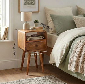 Mesa de Noche de Madera Maciza con 2 Cajones, Estilo Moderno de Mediados de Siglo, con Estante Abierto, Mesa Auxiliar Vintage para Dormitorio - Product Image 2