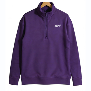 Sweat-shirts à col zippé pour hommes en coton biologique personnalisés, sweat-shirts basiques en coton mélangé respirant de couleur unie pour hommes - Product Image 1