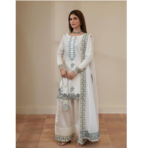Traje Kurti Salwar de seda HO premium para mujer, el más vendido, con bordado de diseñador y dupatta de encaje elegante, para fiestas, en venta. - Product Image 3