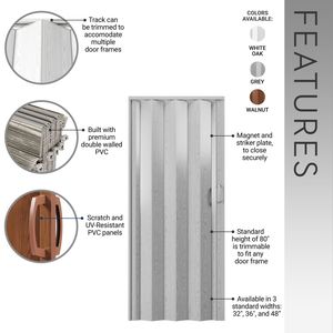Portes accordéon pliantes grises de 48 pouces à double paroi, robustes et durables, avec système de contrôle d'accès - Product Image 3