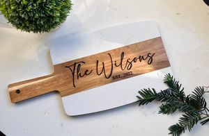 Tabla de Cortar Personalizada de Madera de Acacia y Mármol con Asa, Bloque de Cortar Personalizable con Grabado Láser - Product Image 2