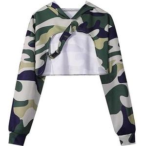 Latest Design Camouflage Crop Top Shrug Ladies <b>Hoodie</b> Yoga Exercise <b>Workout</b> Mesh Cropped Camo Winter Teens <b>Hoody</b> Breathable - Product Image 1