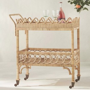 Rattan cocktail trolley food service trolleys hand weave cane cart stand decorative bar carts - Product Image 5