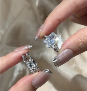 Elegant 925 <b>Sterling</b> <b>Silver</b> 5.0 Carat Moissanite Radiant Cut Insert Women's Wedding Engagement <b>Ring</b> <b>Set</b> White Gold Plated - Product Image 3