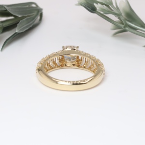 Yellow Gold <b>Cushion</b> Cut Lab Grown Diamond Engagement Ring Classic Multi Row Baguette Wedding Band Luxury <b>Statement</b> Fine Jewely - Product Image 2