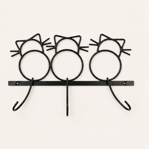 Modern Black Metal Cat Silhouette <b>Wall</b> Mounted <b>Key</b> Holder Triple Kitten <b>Key</b> Rack With 3 Heavy Duty <b>Hooks</b> For Entryway Hallway - Product Image 1