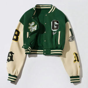 Premium letterman varsity <b>jacket</b> womens chenille embroidery applique patchwork <b>fleece</b> wool blend <b>thick</b> warm durable streetwear - Product Image 1